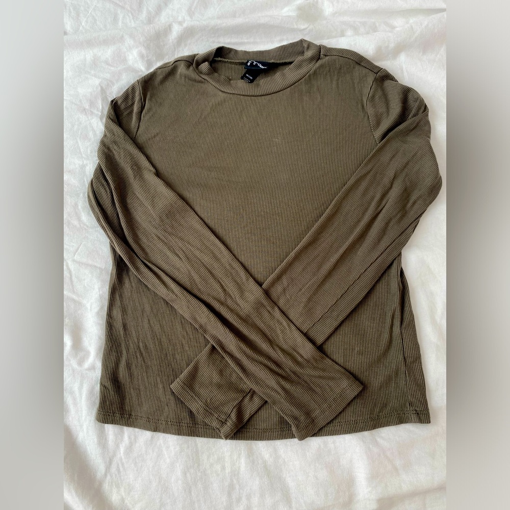 Army green ribbed long sleeve